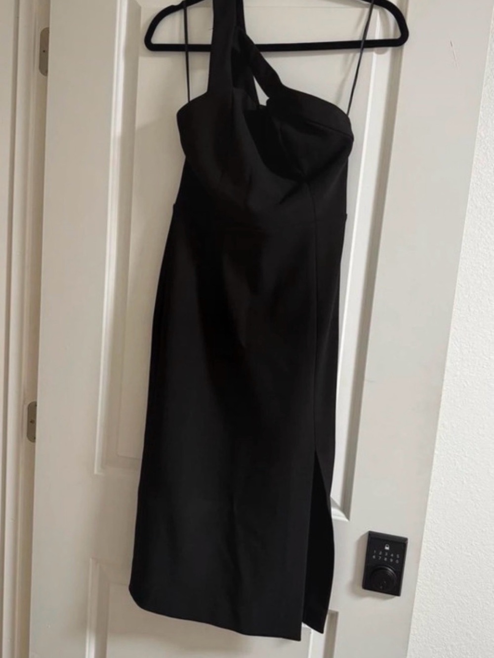 Finders Keepers Black One-Shoulder Midi Dress with Side Slit